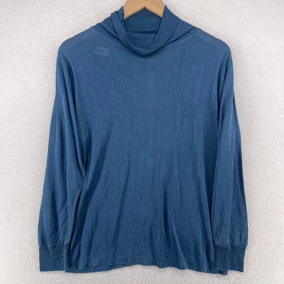 WINTERSILKS Top Womens M Pure Silk Jersey Turtleneck Base Layer Long Sleeve Blue - Picture 1 of 11